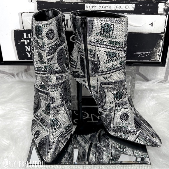 🆕 All About The Benjamins Money 💴 Bling Rhinestone Booties Boots - Picture 10 of 17
